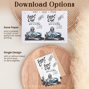 Editable Fast One Race Car 1st Birthday Printable Invitation With Photo Personalables Blue Car First Lap Racing Mobile Invite Rcbr01 image 5