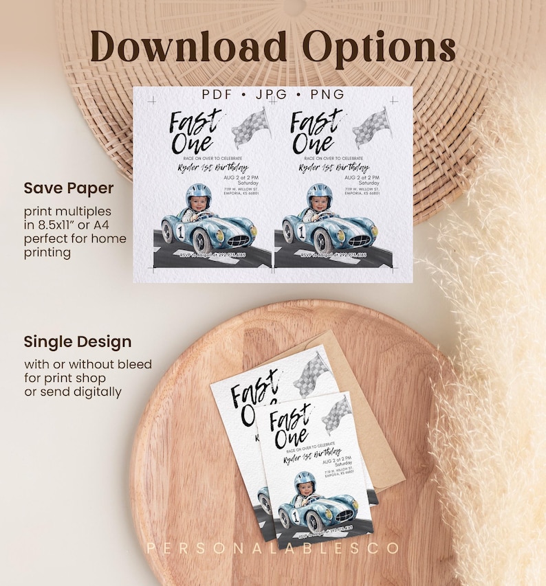 Editable Fast One Race Car 1st Birthday Printable Invitation With Photo Personalables Blue Car First Lap Racing Mobile Invite Rcbr01 image 5