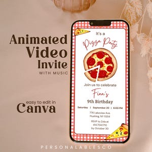 Convite de vídeo editável para festa de pizza para qualquer idade Convite eletrônico para celular Psyr01