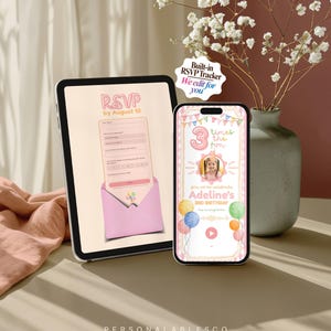 Three Times The Fun Girl 3rd Birthday Website Invite Colorful Template Pink Yellow Rsvp Countdown Timer Invitation Any Age Dfy Fcss01