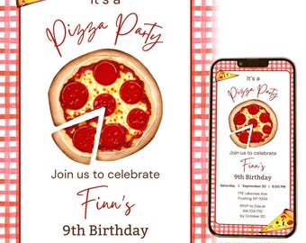 Invitación de video editable para fiesta de pizza de cualquier edad, cumpleaños, personalizable, pizza de albóndigas, chef italiano, pepperoni, invitación electrónica móvil Psyr01