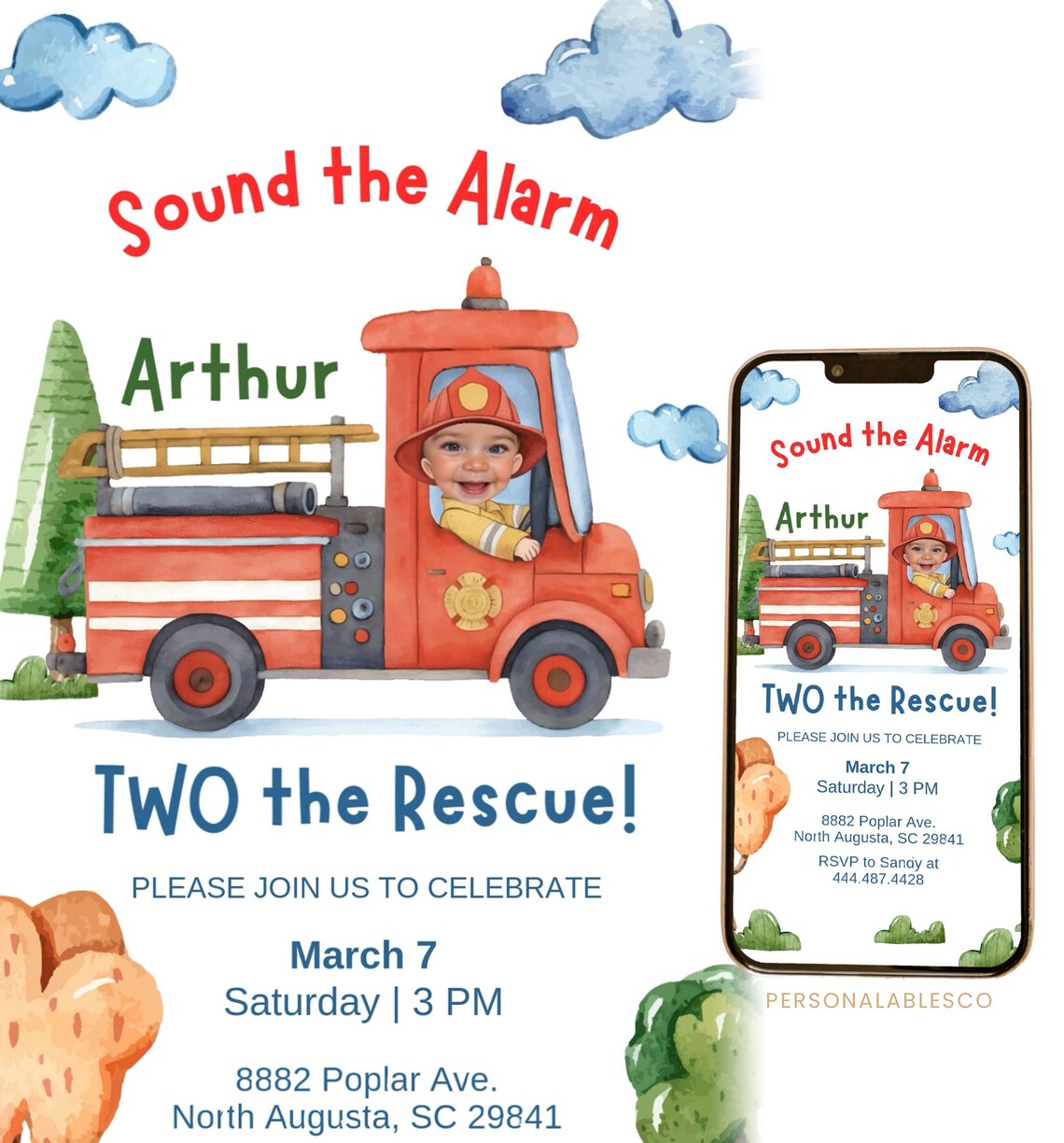 Editable Emergency Vehicles Birthday Invitation Photo Two the Rescue ...