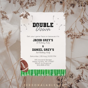 Football Any Age Joint Birthday Party Invitation Boy And Girl Siblings Double Year Down Kids Combined Dual Game Bday Sports Invite Safgm01