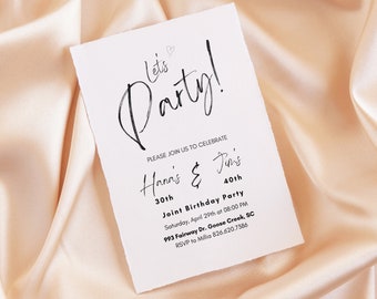Editable Joint Adult Birthday Invitation Template Brother & Sister Combined Celebration Invite Printable Flyer Dual Let's Party Birthday