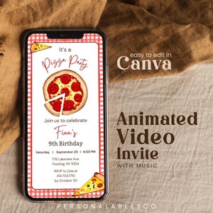 Convite de vídeo editável para festa de pizza para qualquer idade Convite eletrônico para celular Psyr01