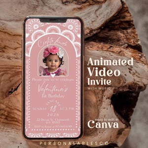 Modello di invito modificabile per il 1° compleanno di Cielito Lindo, invito digitale a tema messicano con Papel Picado Baby Shower con testo fotografico per il battesimo