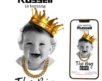 Editable Notorious One 1st Birthday Invitation Template With Picture Black White Hip-Hop Crown 90s Biggie Smalls Party Video Invite Hgbw01