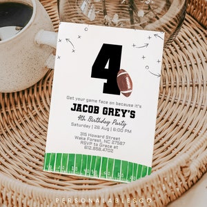 Football Any Age Birthday Invitation 4th Year Down Football Themed Party Invitation Boy Team Player Ball Games Bday Invite Printable Safgm01