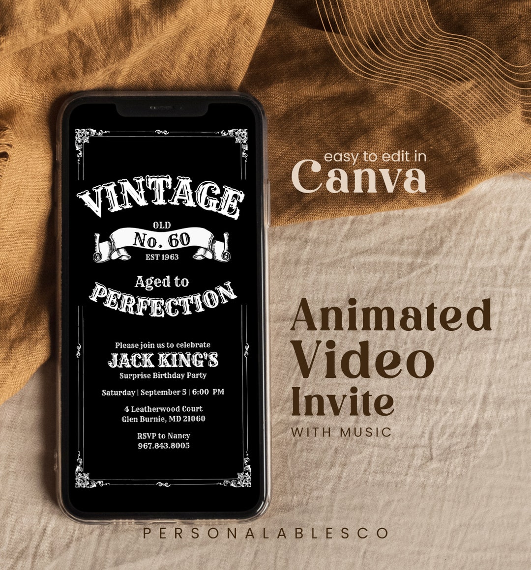 Editable Any Age Whiskey Adult Men's Party Invite Template Vintage ...