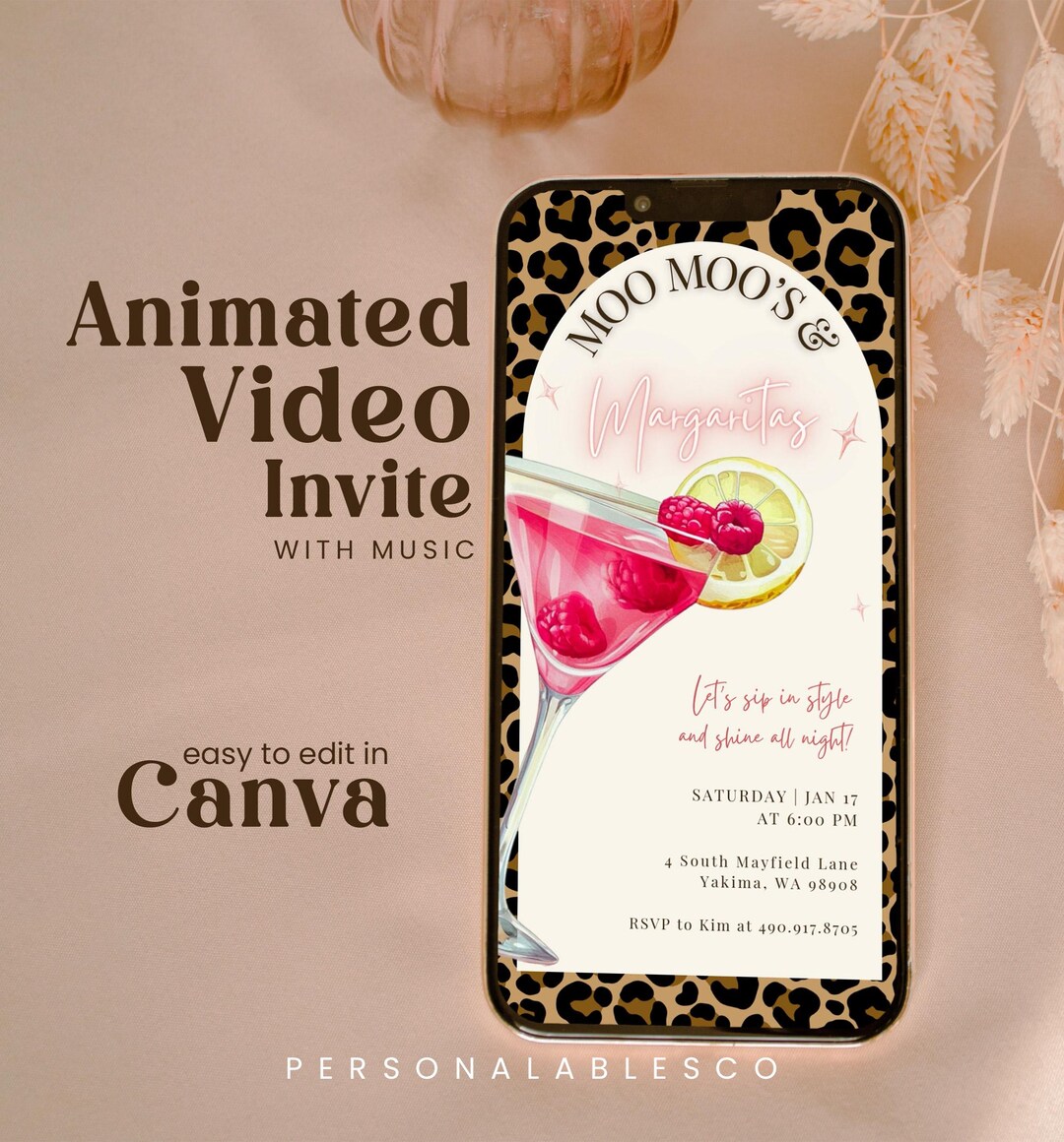 Editable Moo Moos and Margaritas Birthday Digital Party Invitation ...