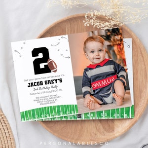 Football Any Age Birthday Invitation 2nd Year Down With Photo Message Rsvp Card Boys Football Game Time Party Invitation Template Safgm01