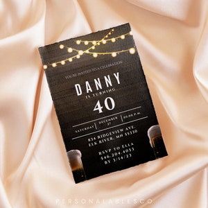 Convite de aniversário masculino editável para qualquer idade, convite de festa de aniversário de uísque para impressão, panfleto de comemoração de cerveja para homens adultos, convite digital para pais
