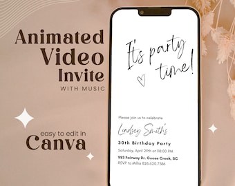 Modello modificabile per invito di compleanno Scarica Testo istantaneo per invito mobile digitale minimalista per feste di compleanno per donna a sorpresa elettronica