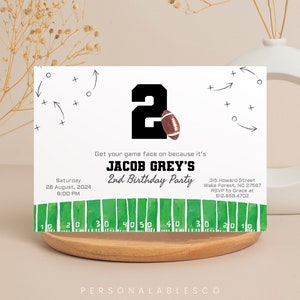 Football Any Age Birthday Invitation 2nd Year Down Game Time Kids Sports Party Invite Second Birthday Boy Football Themed Party Card Safgm01