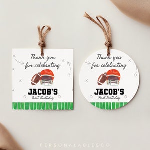 Football Favor Tags Birthday Party Circle Square Boy Sports Theme Personalized Treat Tags First Year Down Bday Snack Decoration Safgm01