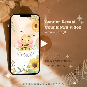 Girl Gender Reveal Countdown Video Invitation, Pink Bee Cannon Surprise, Beehive Confetti Electronic Text Video, What Will Baby Bumble Bee