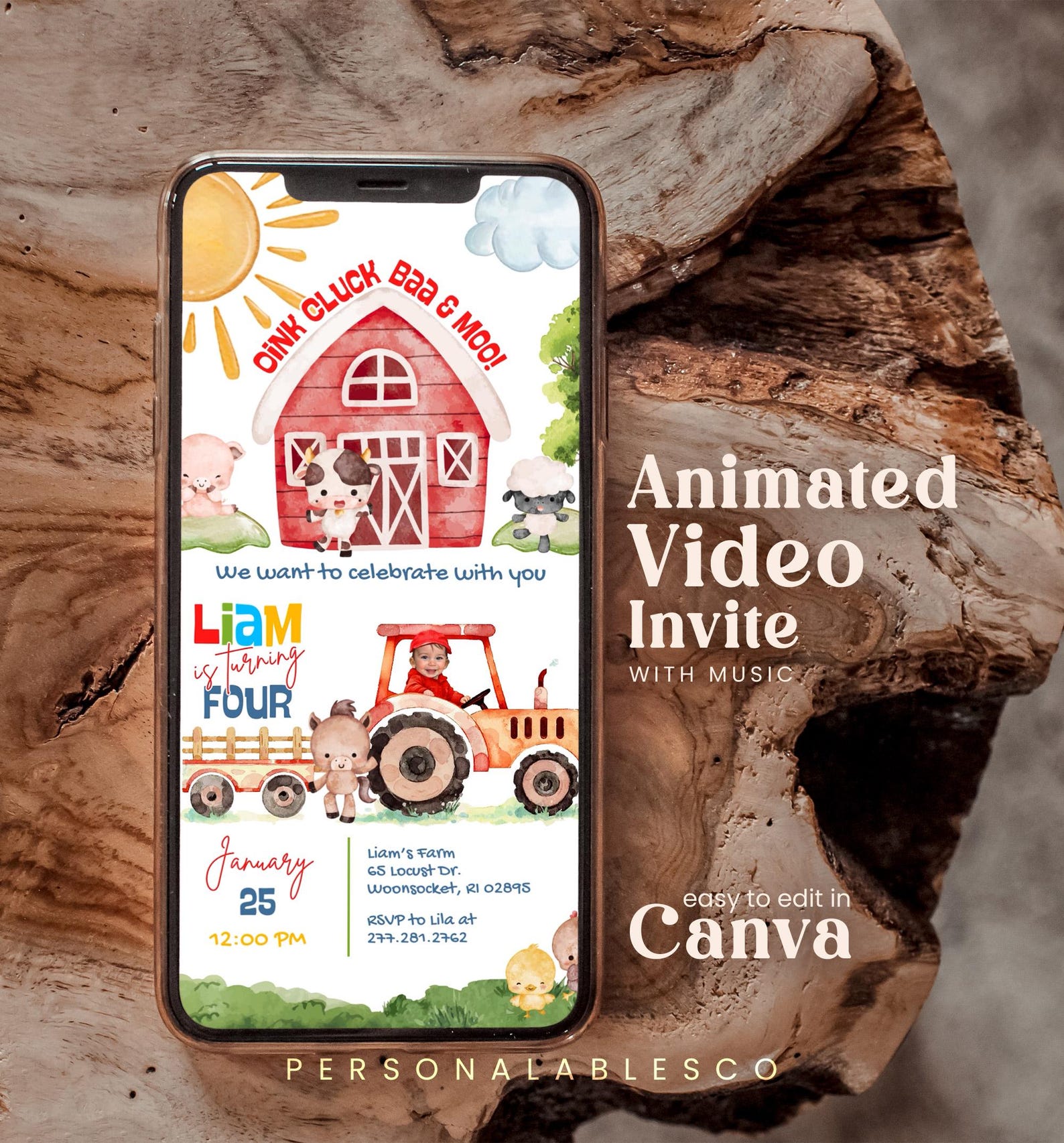 Editable Farm Animals Barnyard Any Age Birthday Video Invitation With ...