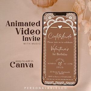 Bewerkbare Cielito Lindo 1e verjaardag uitnodiging sjabloon Mexicaanse thema digitale uitnodiging met Papel Picado Art Baby Shower Barro thema doopsel