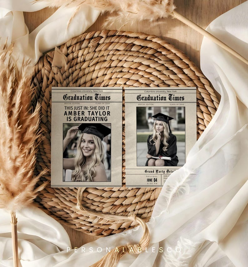 Graduation Amber Editable Newspaper Graduation Invitation Printable She Did It Photo ...