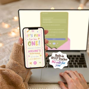 Het is leuk om één te zijn! Website-uitnodiging voor de eerste verjaardag van een meisje, kleurrijk sjabloon, roze, geel, RSVP, afteltimer, uitnodiging, Dfy Fcss01