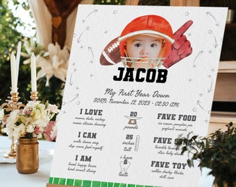 Football 1st Birthday Milestone Board First Year Down Birthday Banner Boy First Birthday 1st Year Down Bday Edit Milestone Sign Safgm01