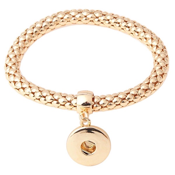 Snap Bracelet—Gold-tone Stretch Bracelet w/Single Dangling 20mm Snap Button Bracelet