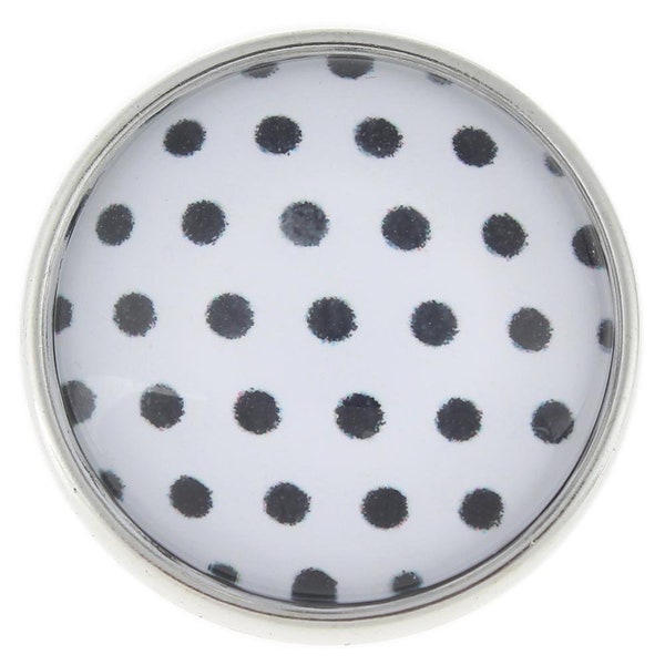 Glass Snap Button—Black Polka Dots on White Background 20mm  Snaps Glass Button Charm