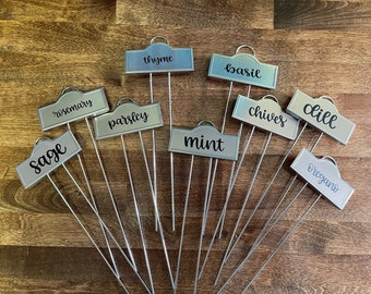 Herb garden label set | labeled stainless steel stakes| set of nine (9)