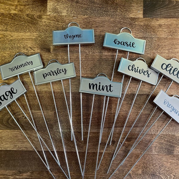 Herb garden label set | labeled stainless steel stakes| set of nine (9)