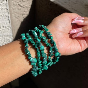 Malachite Crystal Bracelet, healing stone bracelet | natural gemstone chip bracelet