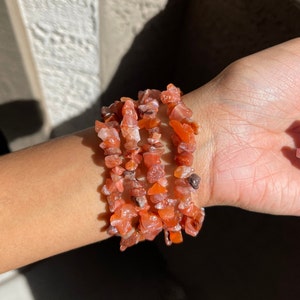Carnelian Crystal Bracelet, healing stone bracelet | natural gemstone chip bracelet