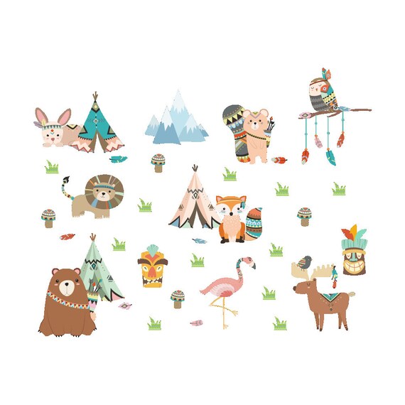 Nursery Kids Animal Native American Theme Wall Stickers - Etsy