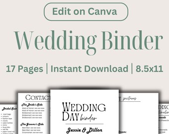 結婚式当日のバインダー Canva テンプレート カスタマイズ可能 | 即時ダウンロード | 17 ページ | 当日のバインダー | オーガナイザー