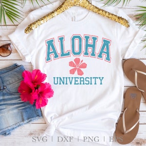 Aloha University varsity font, Hibiscus Flower SVG cut file and PNG sublimation Design, svg, png, dxf, eps