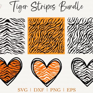 Tiger Stripes SVG Bundle, Tiger Heart SVG Bundle, Tiger Print SVG, Tiger Pattern svg png Bundle, Bengal Tiger, Tiger Cut File png dxf eps