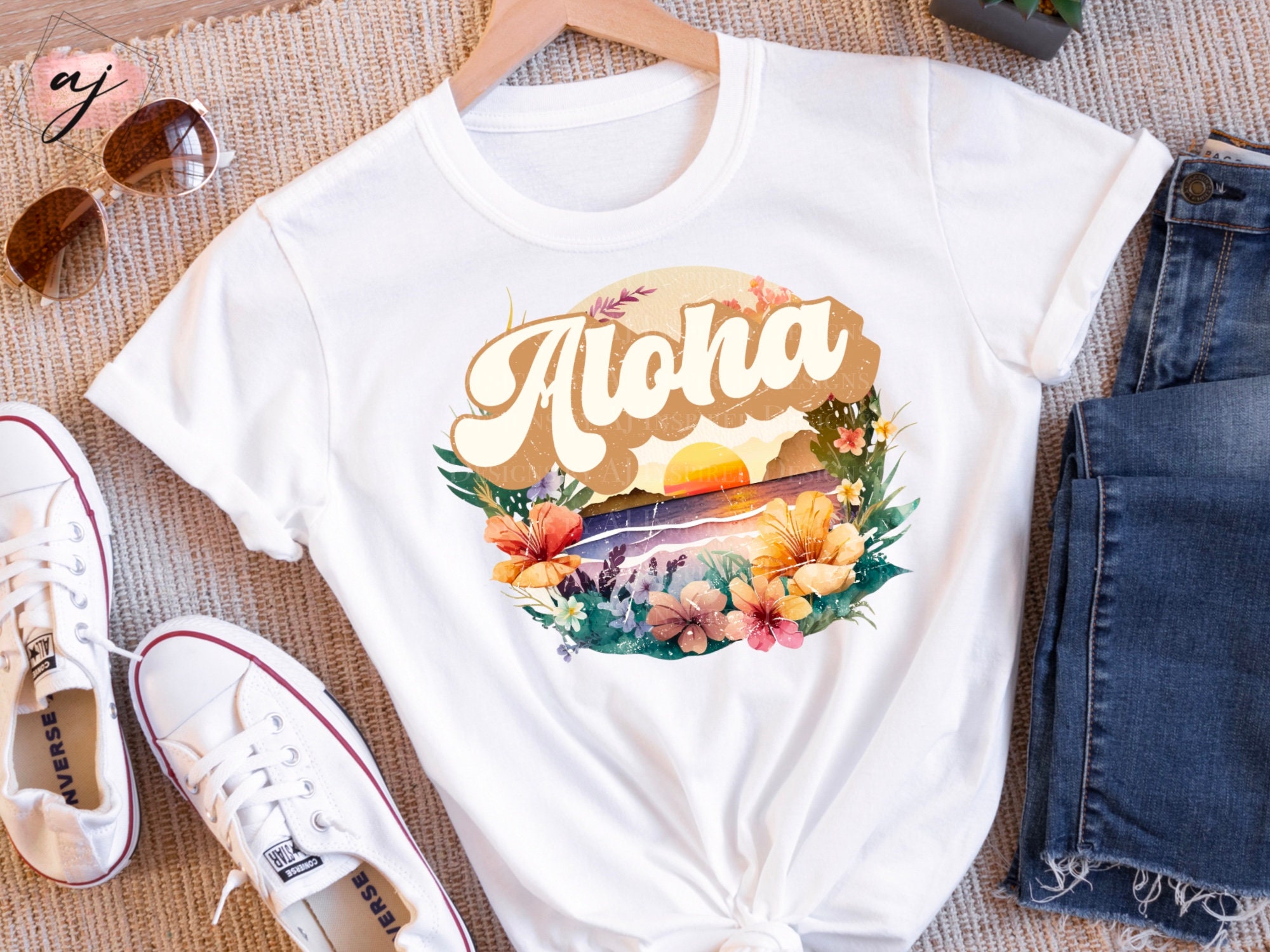Aloha Hawaiian Beach Surf and Sunset PNG Sublimation, Retro
