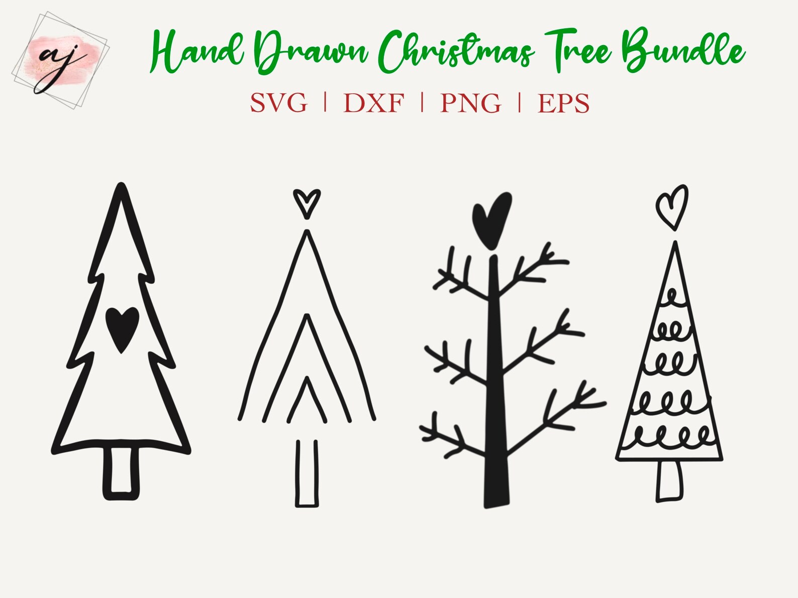 Hand Drawn Christmas Tree SVG Bundle Christmas Tree SVG Tree - Etsy