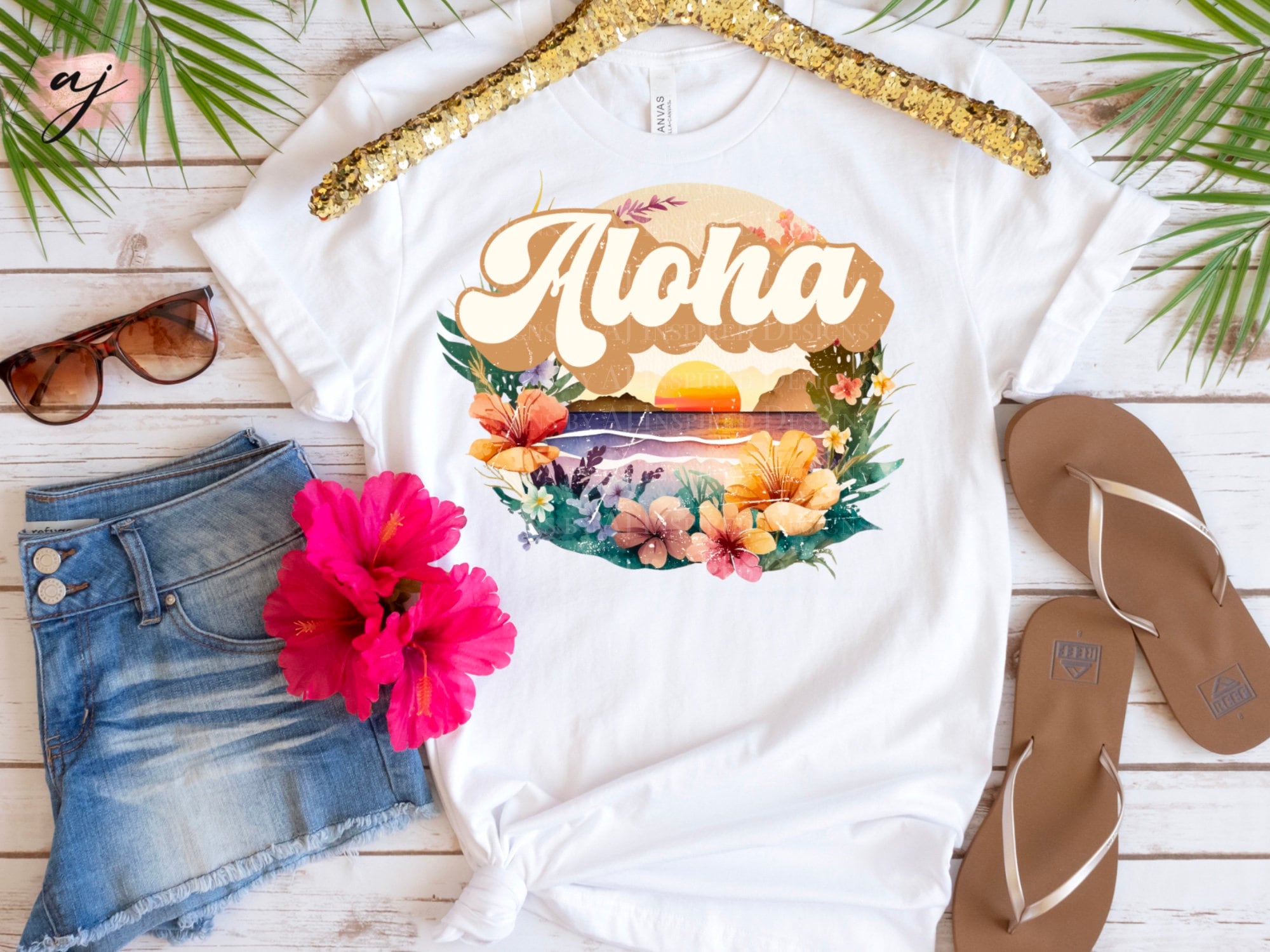 Aloha Hawaiian Beach Surf and Sunset PNG Sublimation, Retro