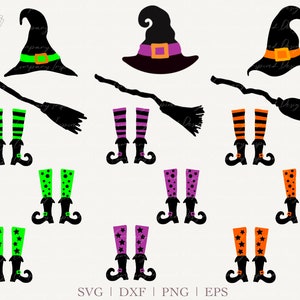 Häxa SVG-paket, häxben svg, häxhatt svg, kvast svg, kvastskaft svg häxhatt, häxfot svg häxskor häxstövlar SVG png eps dxf