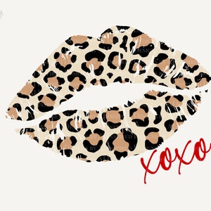 Impression léopard Kissy Lips XOXO câlins et bisous PNG Sublimation, léopard guépard baiser lèvres Saint Valentin sublimation PNG