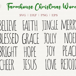 Mots de Noël SVG, SVG de mots de Noël rustique, ornement de Noël mots SVG, svg de Noël à la ferme, police maigre svg dxf png eps