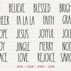 Weihnachts Wörter SVG, rustikale Weihnachts Wörter SVG, Weihnachtsverzierung Wörter SVG, Bauernhaus Weihnachtssvg, dünne Schriftart svg dxf png eps