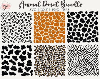 Animal Print SVG Bundle, Leopard Print SVG, Cow Print SVG, Giraffe Print svg, Tiger Print svg, Cheetah Print svg, Animal Pattern png dxf eps