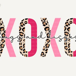 XOXO Umarmungen und Küsse PNG Sublimation, Leopardenmuster Halbe Leopard Schrift Valentinstag Sublimation, Leopard und Rosa PNG, Liebe