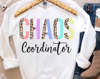 Chaos Coordinator Sublimation Design, Chaos Coordinator PNG, Half Leopard Print and Pastel Sublimation File, Mom, Teacher Shirt Design png