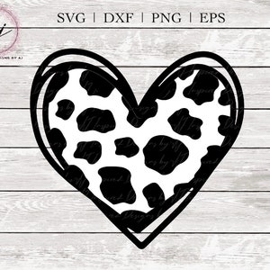 Gelaagde Koe Print Hart Handgetekende SVG ontwerp cut bestand voor Cricut, Silhouette, DXF, PNG, eps, land, boerderij cowboy cowgirl clipart svg