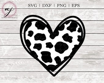 Schichtkuh-Druck-Herz Hand gezeichnete SVG-Schnittdatei für Cricut, Silhouette, DXF, PNG, Eps, Land, Bauernhaus-Cowboy Cowgirl-Clipart-Svg