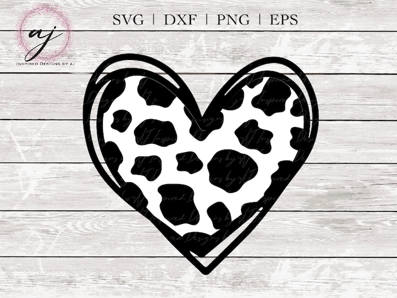 May include: Black and white cow print heart shape. This design is perfect for crafting projects, such as vinyl decals, iron-on transfers, and more.
