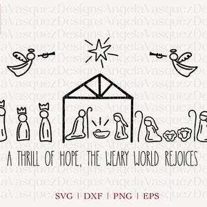 Line Art Nativity Doodle SVG, Boże Narodzenie SVG, Dreszcz Nadziei, Scena Bożego Narodzenia svg, Anioły, Dzieciątko Jezus, Trzej Mędrcy, Pasterze svg dxf eps png
