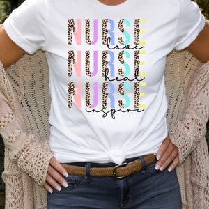 Nurse Sublimation Design PNG, Half Leopard Nurse PNG, Pastel Nurse png, Love Heal Inspire png Nurse Shirt Design, Leopard Print and Pastel